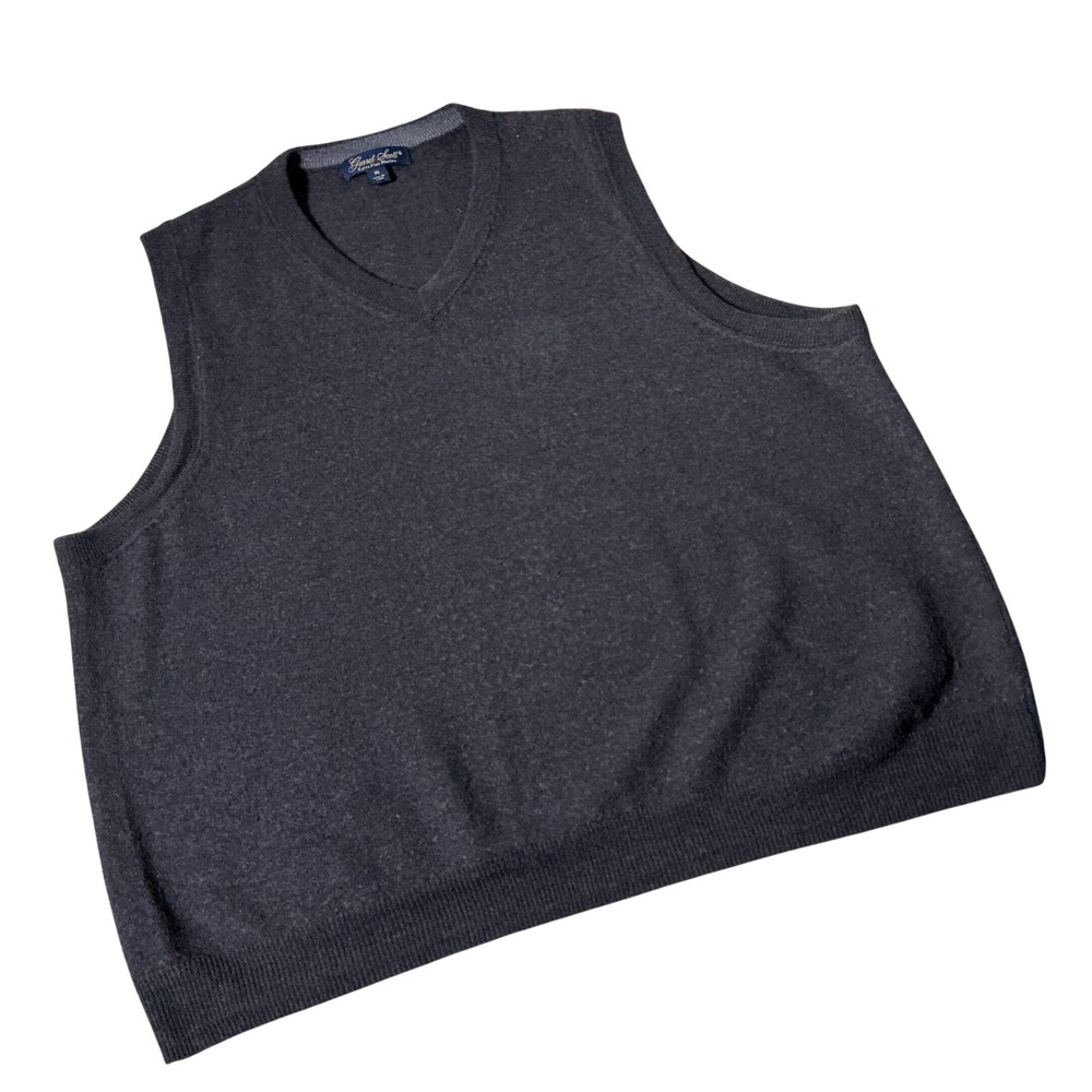 Garret Scott Merino Wool V-Neck Sweater Vest Mens XL Brown Knit Layering Classic